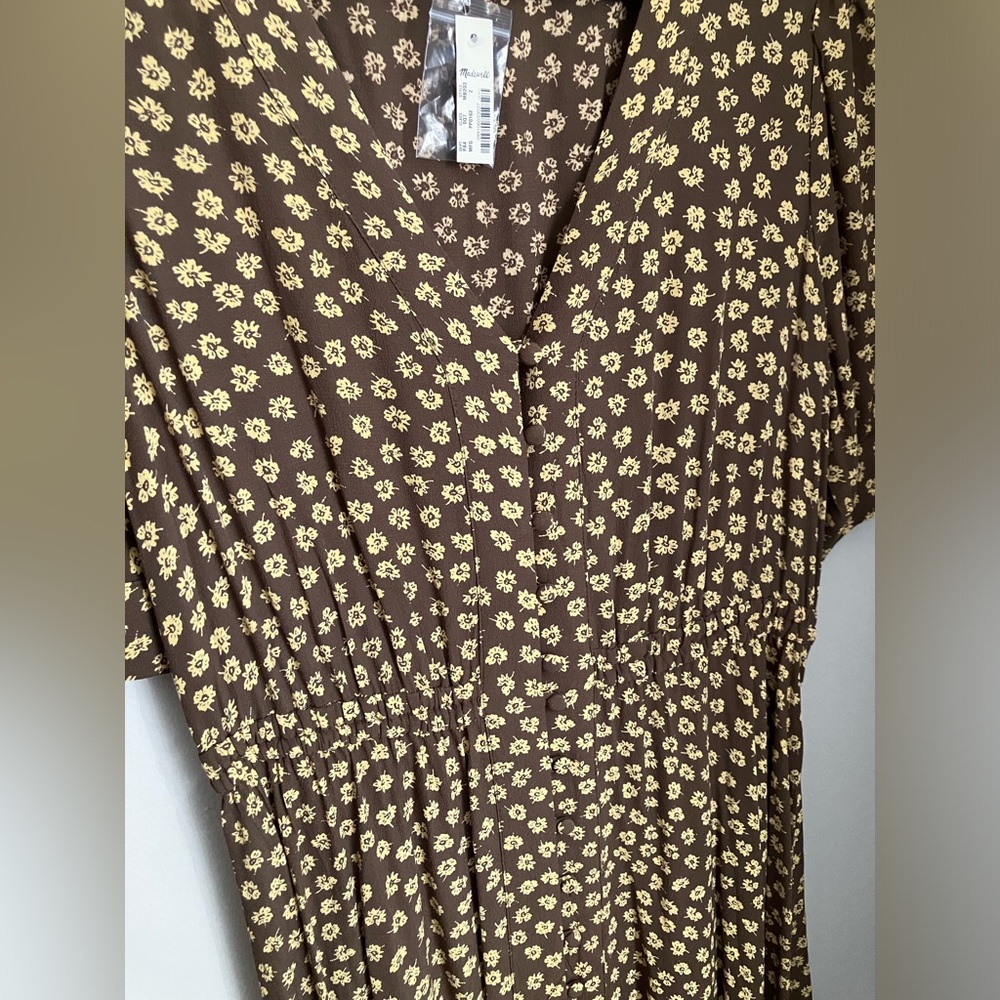 NWT Madewell Button-Cuff Midi Dress in Wood-Cut Flowers - Picture 4 of 9